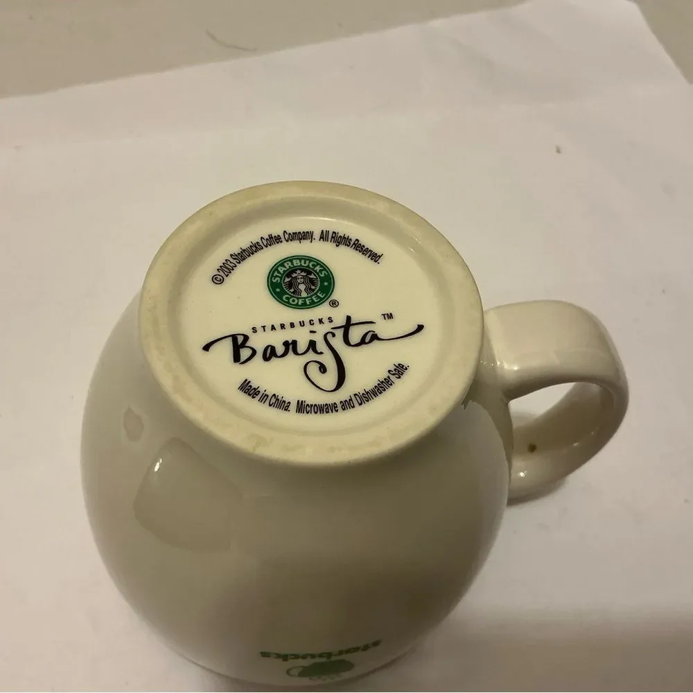 Vintage Starbucks Barista White Coffee Mug Cup Green Logo 2003